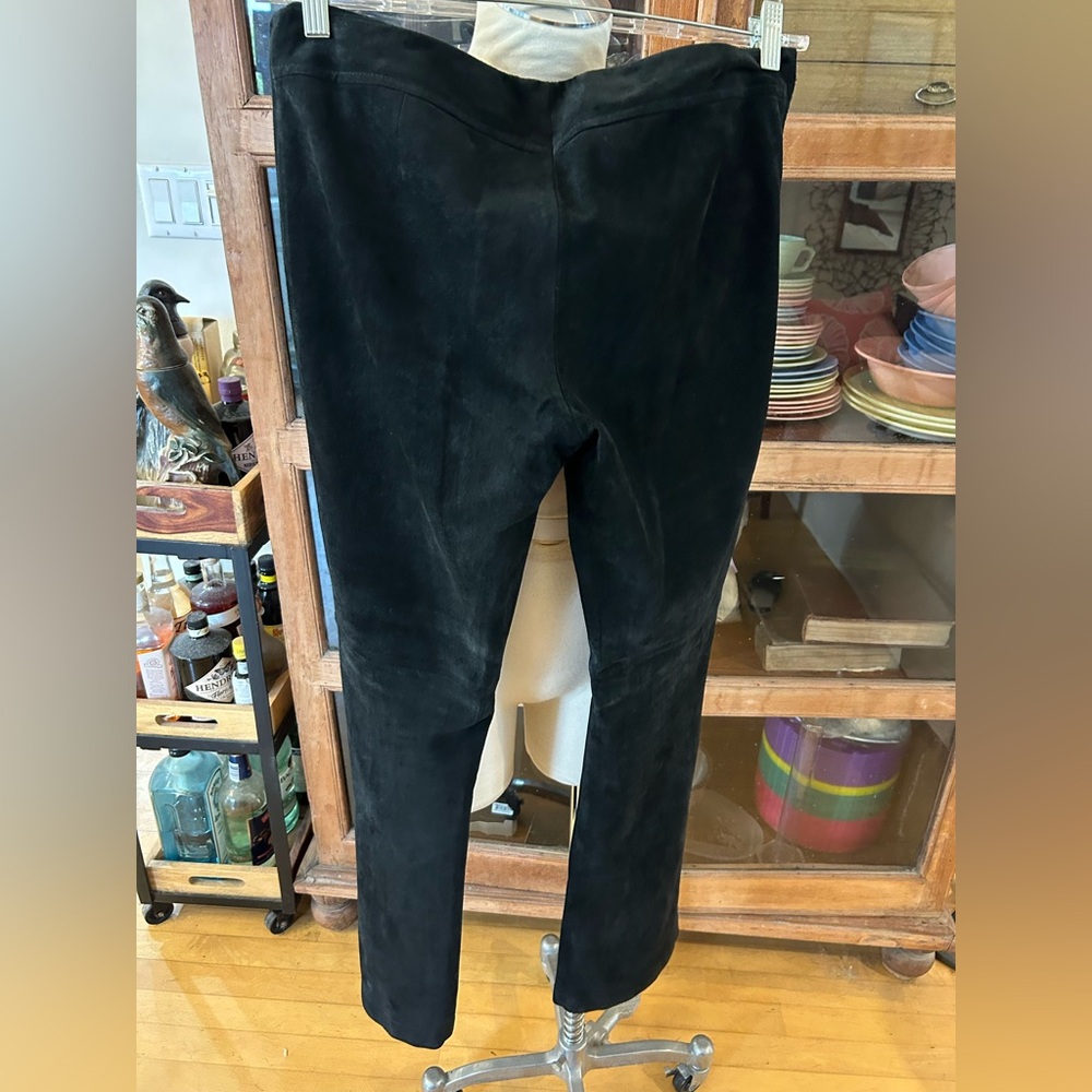 BEBE Boot-Cut Leather Trousers with Front Leg Split & White Stitching, Sz 10 - Picture 3 of 13